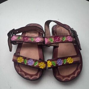 Handmade Mexico Baby Toddler Girl Flower Leather Sandals Size 1